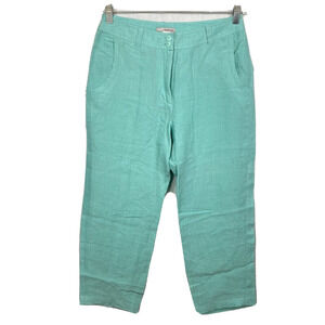 Two Star‎ Dog TSD Pants Womens 8 Teal Green Linen High Rise Wide Leg Lightweight